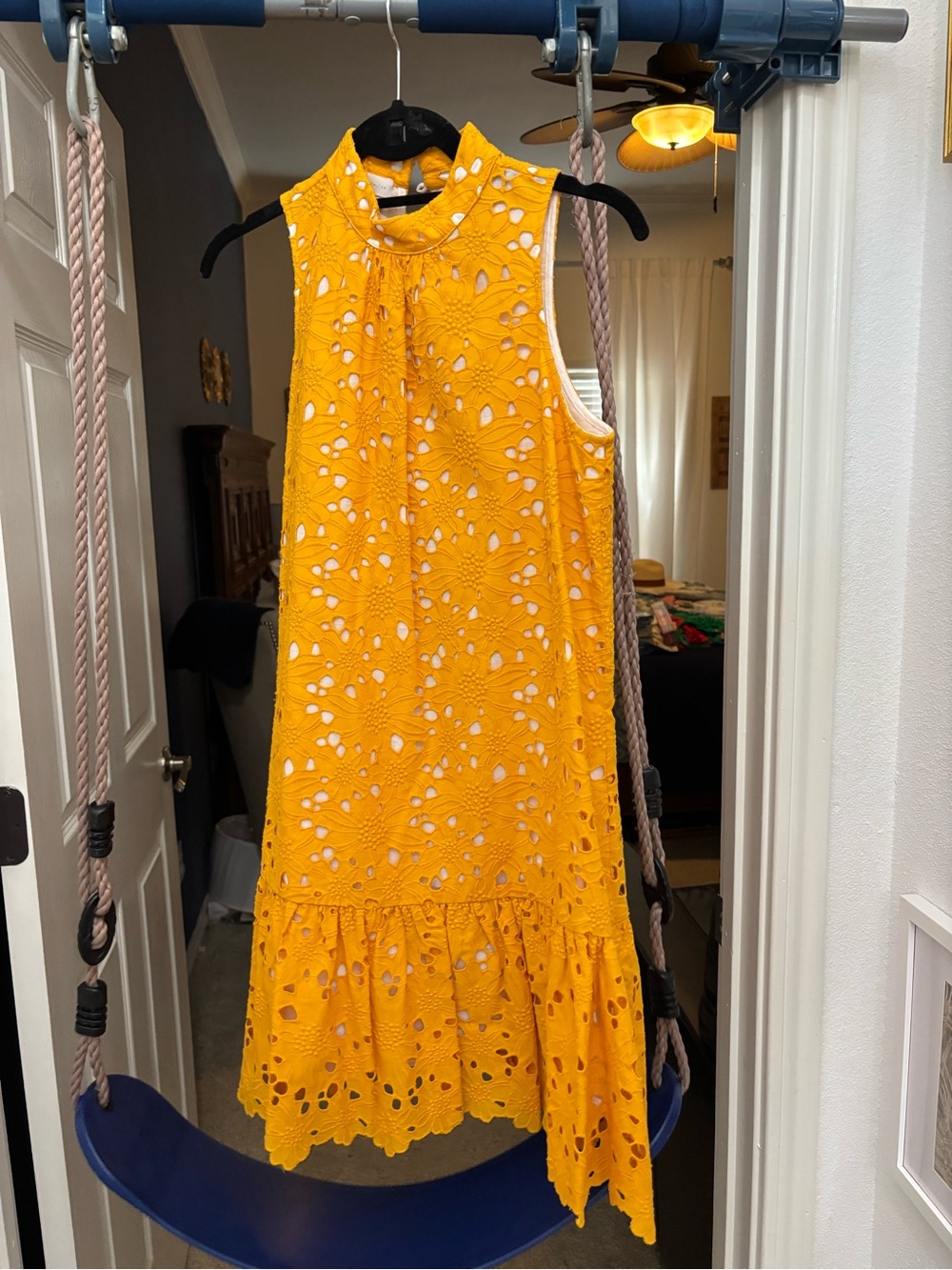 Corey Lynn Calter Yellow Eyelet Sleeveless Shift Dress